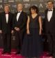 El presidente de la Academia del Cine, Enrique González-Macho, acompañados de los vicepresidentes Antonio Resines y Judith Colell, en la alfombra roja de los Goya 2015