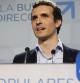 El portavoz del comité de campaña del PP, Pablo Casado, durante su comparecencia en la sede de los populares en Madrid
