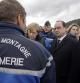 La canciller alemana Angela Merkel, el presidente francés Francois Hollande y el presidente del Gobierno español, durante su visita en el lugar del accidente