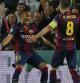 Neymar e Iniesta celebran el gol del brasileño ante el PSG