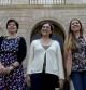 La próxima alcaldesa de Barcelona, Ada Colau, junto a dos miembros de su equipo, Laia Ortiz y Janet Sanz, ambas de ICV