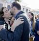 Ada Colau y Joan Herrera se saludan en un acto de campaña de Barcelona en Comú de las elecciones municipales