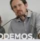 El secretario general de Podemos, Pablo Iglesias, comparece en rueda de prensa