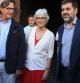 Jordi Sánchez, Muriel Casals y Josep María Vila d'Abadal a la salida de la reunión en el Palau de la Generalitat
