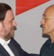 Fotografía facilitada por Catalunya Radio del presidente de ERC, Oriol Junqueras, y el cabeza de lista de la candidatura unitaria pactada entre CDC y ERC, Raül Romeva (d)