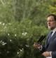 El presidente del Gobierno, Mariano Rajoy, durante la rueda de prensa que ha ofrecido hoy tras su reunión con el rey Felipe VI en el Palacio de Marivent