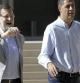 El presidente del Gobierno, Mariano Rajoy, junto al candidato del PPC a la Generalitat, Xavier García Albiol, a su llegada a Lleida