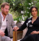 Meghan Markle y el príncipe Harry durante la entrevista con Oprah Winfrey.