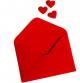 Close up of red envelope on white background, top view. Valentine's Day card.