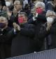 BARCELONA, 13/03/2022.- El presidente del FC Barcelona Joan Laporta (c) y el presidente de Osasuna Luís Sabalza (d) aplauden durante el partido de la jornada 28 de Liga en Primera División que FC Barcelona y Osasuna disputan hoy domingo en el Camp Nou. EFE/Quique García