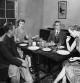 (Original Caption) 3/15/1953-Atomic Test Site, NV: This casual dinner scene will take place in an average American home located 1 & 3/4 miles from where an atomic bomb is scheduled to explode on Mar. 17. The nodels in the photo in the photo are some of the many mannequins that will be used in frame houses, old and new cars, and experimental shelters. (Complete caption in Neg Sleeve).