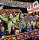 BARCELONA, SPAIN - APRIL 22: Fans show their support from the stands during the UEFA Women's Champions League Semi Final First Leg match between FC Barcelona and VfL Wolfsburg at on April 22, 2022 in Barcelona, Spain. (Photo by David Ramos/Getty Images)