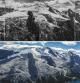 Imágenes comparadas de la cara sur de la montaña de la Marmolada, de 1916 y 2020, con el glaciar del mismo nombre en la parte superior central .