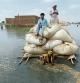 FILE - Victims of the unprecedented flooding from monsoon rains use makeshift barge to carry hay for cattle, in Jaffarabad, a district of Pakistan's southwestern Baluchistan province, Sept. 5, 2022. (AP Photo/Fareed Khan, File)