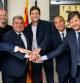 Marcos Alonso y la plana mayor del Barça tras su renovación