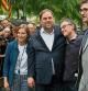 BARCELONA-SALIDA DE LOS DETENIDOS DEL 20 S EN LA CIUDAD DE LA JUSTICIA- DE IZDA A DCHA- CARME FORCADELL, ORIOL JUNQUERAS,JOSEP MARIA JOVE Y LLUIS SALVADO- FTOO ANA JIMENEZ