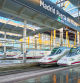 Madrid, Spain - June 08, 2017 : Modern hi-speed passenger train of Spanish railways company-Renfe, on Madrid railways station Puerta de Atocha.