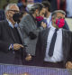 Joan Gaspart y Joan Laporta en el palco del Camp Nou en un partido durante la pandemia