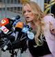 FILE PHOTO: Adult-film actress Stephanie Clifford, also known as Stormy Daniels, speaks as she departs federal court in the Manhattan borough of New York City, New York, U.S., April 16, 2018. REUTERSLucas Jackson/File Photo