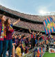 The supporters celebrate on May 28, 2023 during the Spanish league football match between FC Barcelona and RCD Mallorca, the last match to be celebrated at the Camp Nou stadium before the start of the construction works to build the new Camp Nou stadium in Barcelona. (Photo by Pau BARRENA / AFP)