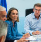 El líder del PP, Alberto Núñez Feijóo, junto a la secretaria general, Cuca Gamarra, y Esteban González Pons, en el comité de dirección del PP