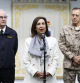 La ministra de Defensa, Margarita Robles, atiende a la prensa en la Base de Retamares en Pozuelo (Madrid) durante su visita al Mando de Operaciones