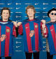 Members of the Rolling Stones, Ronnie Wood, Mick Jagger and Keith Richards pose for a picture as they hold FC Barcelona jerseys with the iconic tongue in the center of them, as the Catalan club announced they would wear that jersey in the next Clasico match against Real Madrid on October 28, in this handout picture released on October 19, 2023, in Barcelona, Spain. FC BARCELONA/Handout via REUTERS THIS IMAGE HAS BEEN SUPPLIED BY A THIRD PARTY NO RESALES. NO ARCHIVES