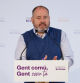 Joan Mena, portavoz de Catalunya en Comú durante la rueda de prensa.
