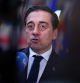 Spain's Foreign and EU Minister Jose Manuel Albares Bueno speaks to the press ahead a Foreign Affairs Council (FAC) at the EU headquarters in Brussels on December 11, 2023. (Photo by Kenzo TRIBOUILLARD / AFP)