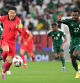 South Korea's midfielder #07 Son Heung-min runs with the ball past Saudi Arabia's defender #17 Hassan al-Tambakti during the Qatar 2023 AFC Asian Cup football match between Saudi Arabia and South Korea at Education City Stadium in al-Rayyan, west of Doha, on January 30, 2024. (Photo by Giuseppe CACACE / AFP)