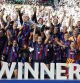 EINDHOVEN (PAÍSES BAJOS), 03/06/2023.- Las jugadoras del FC Barcelona celebran su victoria en la final de la Liga de Campeones Femenina ante el Wolfsburgo, este sábado en el Philips Stadion de Eindhoven. EFE/ Alberto Estévez