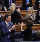 From left to right and foreground, Spain's Socialist Prime Minister Pedro Sanchez, Spain's Deputy Prime Minister and Ministry of Finance Maria Jesus Montero and Spain's second Deputy Prime Minister and Labour Minister Yolanda Diaz at the Spanish Parliament in Madrid, Spain, Thursday, March 14, 2024. Spain’s Parliament on Thursday has approved a controversial amnesty bill aimed at forgiving crimes — both proved and alleged — committed by Catalan separatists during a chaotic attempt to hold an independence referendum six years ago.  (AP Photo/Manu Fernandez)