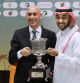 FILE - President of the Spanish Federation, Luis Rubiales, left, and Saudi General Sport Authority GSA chairman Prince Abdulaziz bin Turki Al-Faisal carry the Spanish super cup during a press conference in Jiddah Saudi Arabia, Wednesday, Dec. 18, 2019. Spanish police have arrested at least six people and raided the offices of the Spanish soccer federation as part of a corruption and money laundering investigation that includes suspicions regarding the federation’s deal with Saudi Arabia to take the Spanish Super Cup to the Middle Eastern country. Spain’s Guardia Civil said that they raided the federation’s offices near Madrid and a residence belonging to former federation president Luis Rubiales in the southern city of Granada. Police said that Rubiales was not among the six arrested. (AP Photo/Amr Nabil, File)