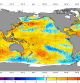 Las temperaturas medias en la zona ecuatorial del océano Pacífico (con datos del 16 de abril) indican la finalización del episodio del Niño 2023-24 (los tonos anaranjados muestran temperaturas más altas de lo normal, por ejemplo en el Atlántico y el Mediterráneo)  .