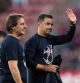 GIRONA, SPAIN - MAY 04: Michel, Head Coach of Girona FC, shows appreciation to the fans whilst wearing a UEFA Champions League shirt following victory in the LaLiga EA Sports match between Girona FC and FC Barcelona at Montilivi Stadium on May 04, 2024 in Girona, Spain. (Photo by Alex Caparros/Getty Images) (Photo by Alex Caparros/Getty Images)