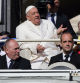 25 April 2024, Vatican, Vatican City: Pope Francis arrives to audience the italian members of Azione Cattolica (Chaotic Action) in St. Peters Square at the Vatican. Photo: Evandro Inetti/ZUMA Press Wire/dpa