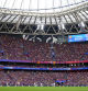 A screen displaying the attendance number of spectators during the women's Champions League final soccer match between FC Barcelona and Olympique Lyonnais at the San Mames stadium in Bilbao, Spain, Saturday, May 25, 2024. (AP Photo/Jose Breton)