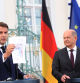 GRANSEE, GERMANY - MAY 28: German Chancellor Olaf Scholz and French President Emmanuel Macron address the media during a press conference at Schloss Meseberg on May 28, 2024 in Gransee, Germany. The French and German governments are meeting at Meseberg Palace today following Macron's state visit to Germany. (Photo by Michele Tantussi/Getty Images)