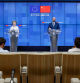 HANDOUT - 22 June 2020, Belgium, Brussels: European Council President Charles Michel (R) and European Commission President Ursula von der Leyen hold a press conference following a virtual summit with Chinese President and Premier. Photo: Dario Pignatelli/European Council /dpa - ATTENTION: editorial use only and only if the credit mentioned above is referenced in full