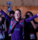 FILE PHOTO: Claudia Sheinbaum gestures to supporters after being declared the winner of the presidential election according to the INE electoral institute's rapid sample count, in the Zocalo plaza in Mexico City, Mexico June 3, 2024. REUTERS/Daniel Becerril/File Photo