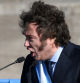 Argentina's President Javier Milei gives a speech during the Flag Day commemoration at the National Flag Memorial in Rosario, Santa Fe, Argentina on June 20, 2024. (Photo by STRINGER / AFP)