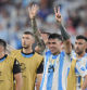 Enzo Fernandez celebrates after Argentina defeated 2-0 Canada in a Copa America semifinal soccer match in East Rutherford, N.J., Tuesday, July 9, 2024. (AP Photo/Julia Nikhinson)