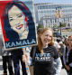 San Francisco (United States), 22/07/2024.- A member of the San Francisco Democratic Committe holds up an image of the Vice-President Kamala Harris in support for her nomination for president during a rally in support of Kamala Harris for President in front of San Francisco City Hall, in San Francisco, California, USA, 22 July 2024. Chiu started 'Asians For Kamala' when Harris started in politics in San Francisco. US President Joe Biden announced on 21 July he would not seek re-election and endorsed Vice President Harris to be the Democratic Party's new nominee for the US elections in November 2024. (Elecciones) EFE/EPA/JOHN G. MABANGLO