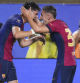 ORLANDO, FLORIDA - JULY 30: Pau Victor #8 of FC Barcelona celebrates with Marc Casadó #30 of FC Barcelona after scoring against Manchester City in the first half during a pre-season match between Manchester City and FC Barcelona at Camping World Stadium on July 30, 2024 in Orlando, Florida. Rich Storry/Getty Images/AFP (Photo by Rich Storry / GETTY IMAGES NORTH AMERICA / Getty Images via AFP)