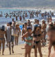 Crowded beach at Los Lances, Tarifa, Costa de la Luz, Cadiz, Andalusia, Southern Spain.