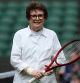 LONDON, ENGLAND - JULY 1: Billie Jean King plays on Centre court with Debbie Jeans during practice day ahead of The Championships Wimbledon 2023 at All England Lawn Tennis and Croquet Club on July 1, 2023 in London, England. (Photo by Rob Newell - CameraSport via Getty Images)