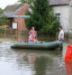 Osiecznica (Poland), 24/09/2024.- People ride on a boat in a flooded street near the river Kwisa in Osiecznica village, western Poland, 24 September 2024. Since 13 September, regions of Central and Eastern Europe have been severely affected by devastating floods caused by Storm Boris. As Poland picks itself up from the flood-caused trail of devastation, the government pledges to leave the emergency services in the most at-risk areas. (Inundaciones, tormenta, Polonia) EFE/EPA/LECH MUSZYNSKI POLAND OUT