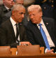 Former US President Barack Obama speaks with President-elect Donald Trump before the State Funeral Service for former US President Jimmy Carter at the Washington National Cathedral in Washington, DC, on January 9, 2025. (Photo by ROBERTO SCHMIDT / AFP)