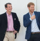 COPENHAGEN, DENMARK - OCTOBER 26: Prince Harry and Prince Joachim of Denmark visit the Danish Veteran Centre where they watched a Rolling Floorball match, a sport invented by Danish veterans, on October 26, 2017 in Copenhagen, Denmark. (Photo by Pool/Samir Hussein/WireImage)