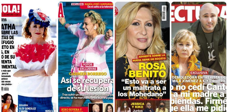 Ágatha Ruiz de la Prada, Carmen Borrego, Rosa Benito y Kiko Rivera protagonizan las portadas